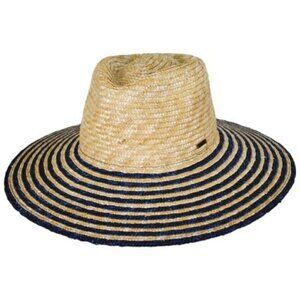 Brixton Joanna Festival Stripe Wheat Straw Fedora Wide Brim Hat- Size Small